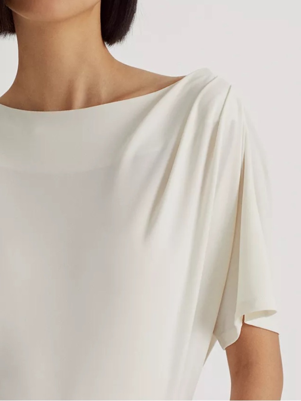 NWOT! Ralph Lauren One-Shoulder Cream Draped Blouse